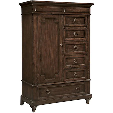 Six-Drawer One-Door Chest with Cedar & Felt-Lined Drawers Plus Traditional Molding Details